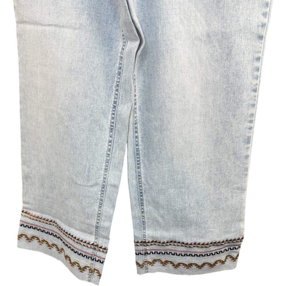 G by Giuliana Embroidered Crop Jeans Size 4 NWT Boho Floral Denim Blue Raw Hem - Picture 6 of 10